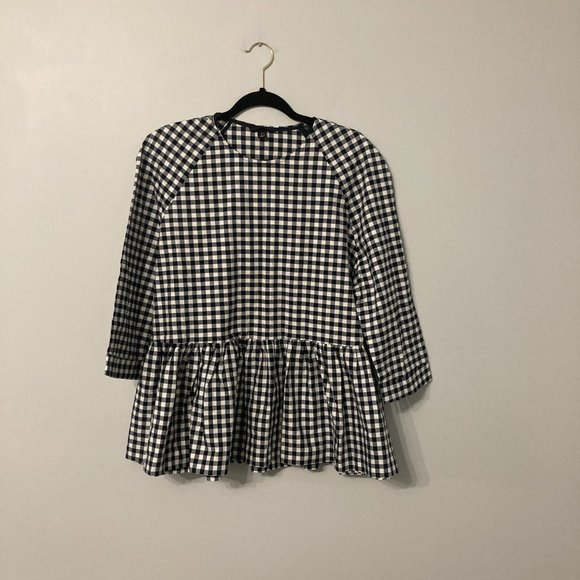 Victoria Beckham for Target Peplum Blouse Size Large Deep Navy & White Check 3/4 - Picture 2 of 7